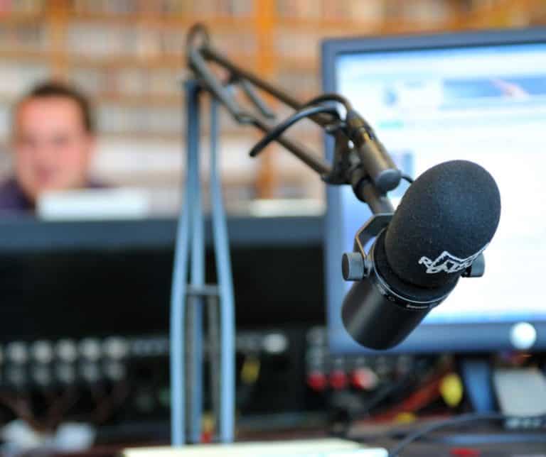 a microphone in a studio