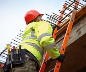 worker climbing a ladder