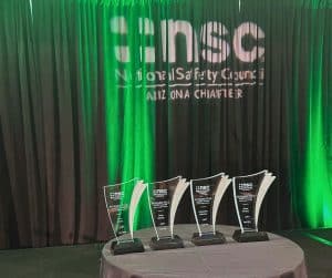 Awards on a table