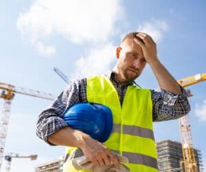 construction worker with hand on forehead